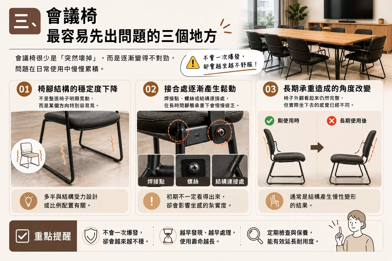 會議椅怎麼選才不會坐沒多久就後悔?從實際使用出發,重新看懂企業最常忽略的關鍵 會議椅最容易先出問題的三個地方